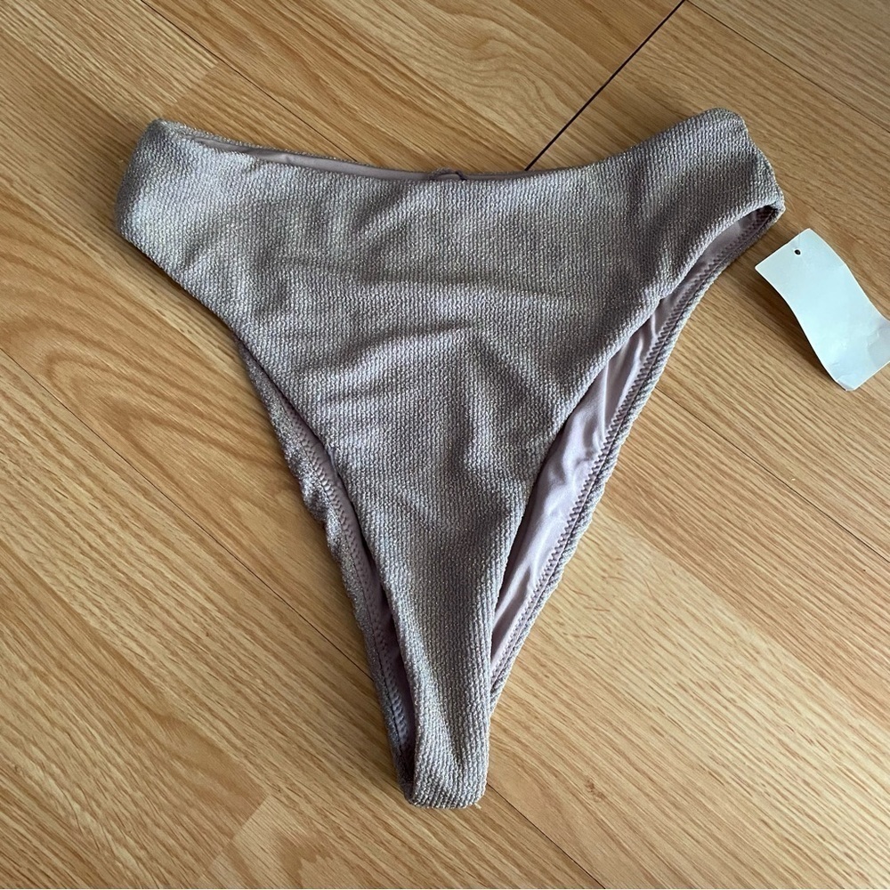 NWT Good American Lilac Sparkle Rib Good Waist Cheeky Swim Bottoms Small